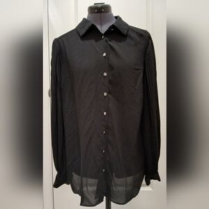 Tahari Black Sheer Button Down Blouse